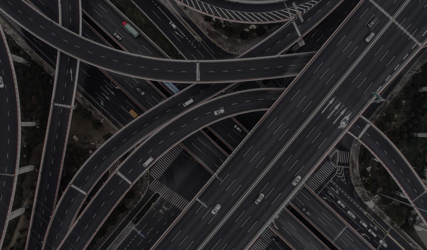 Aerial view of a numerous highway interchanges