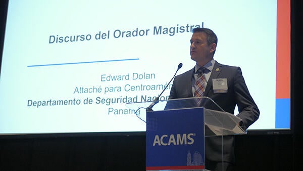 Edward Dolen presenting at the ACAMS 2019 Panama City Conference