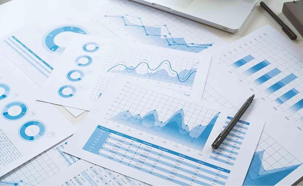 Multiple financial analysis documents and charts