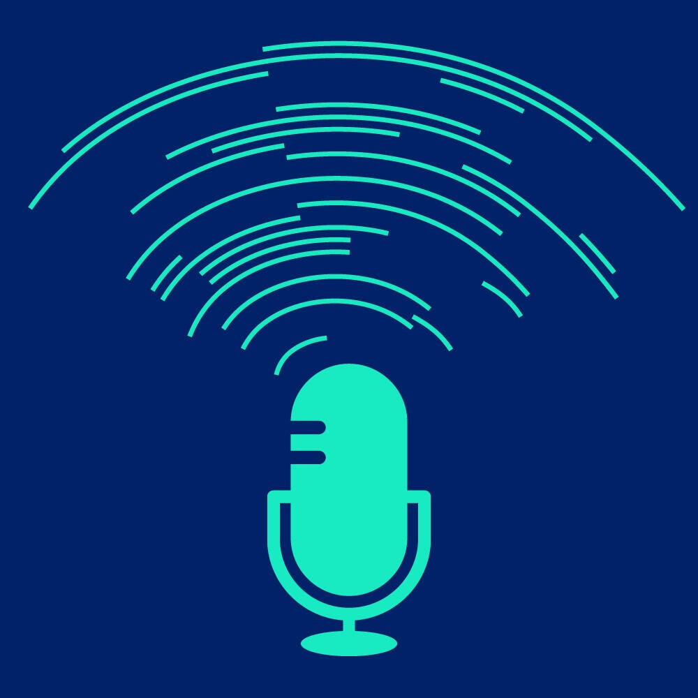 Teal microphone icon with blue background