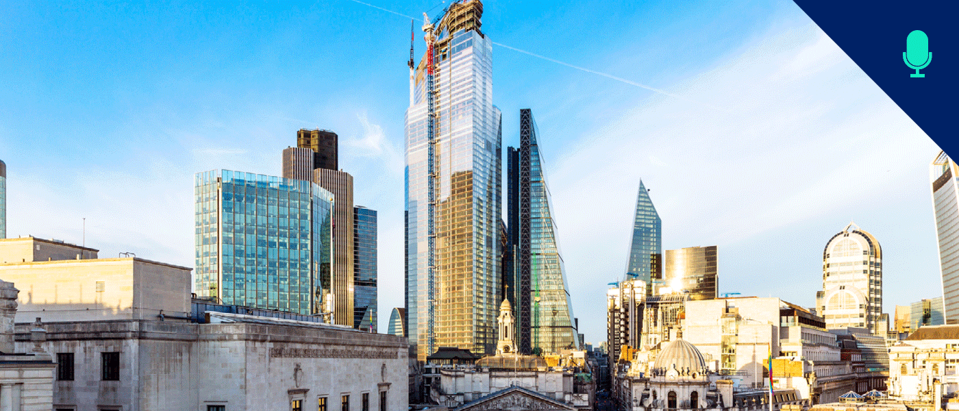 Stock exchange and London Skyline