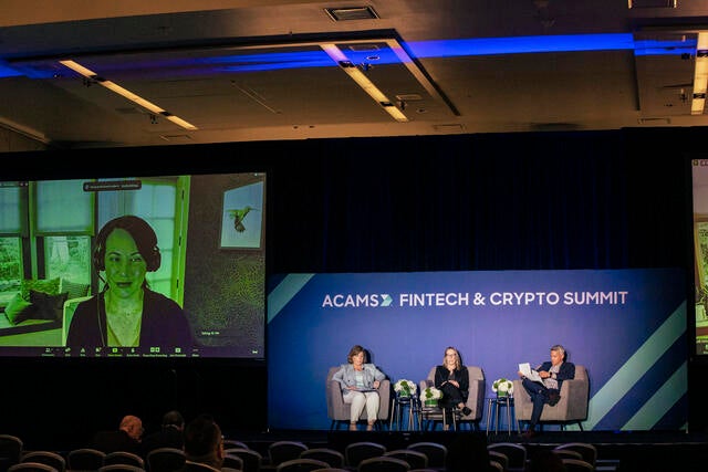 FinTech Conference Recap Photo - Three panel speakers discussing a topic