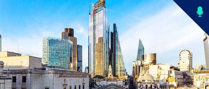 Stock exchange and London Skyline